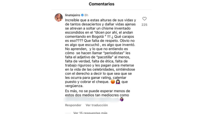 Lina Tejeiro rompió el silencio y desmintió que esté saliendo con