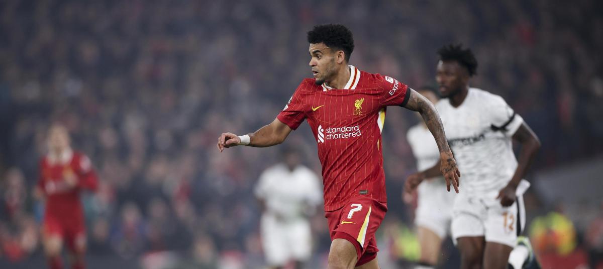 Luis Díaz en duelo contra Leverkusen.