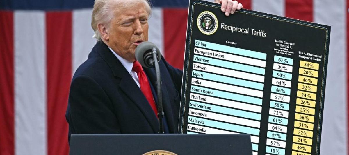 Presidente Donald Trump muestra tabla de aranceles para cada país.