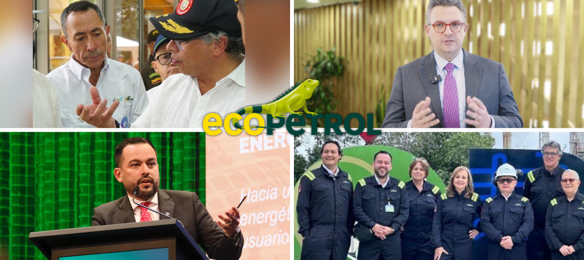 Arriba: Ricardo Roa, cabeza de Ecopetrol y el presidente Gustavo Petro; Alberto Vergara, gerente de cumplimiento de la compañía. Abajo: Edwin Palma, ministro de Minas; y la junta directiva de Ecopetrol en 2024.
