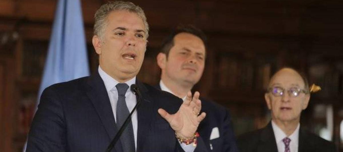 El presidente Iván Duque dio una declaración con los miembros de la ONU en la sede de la Cancillería.