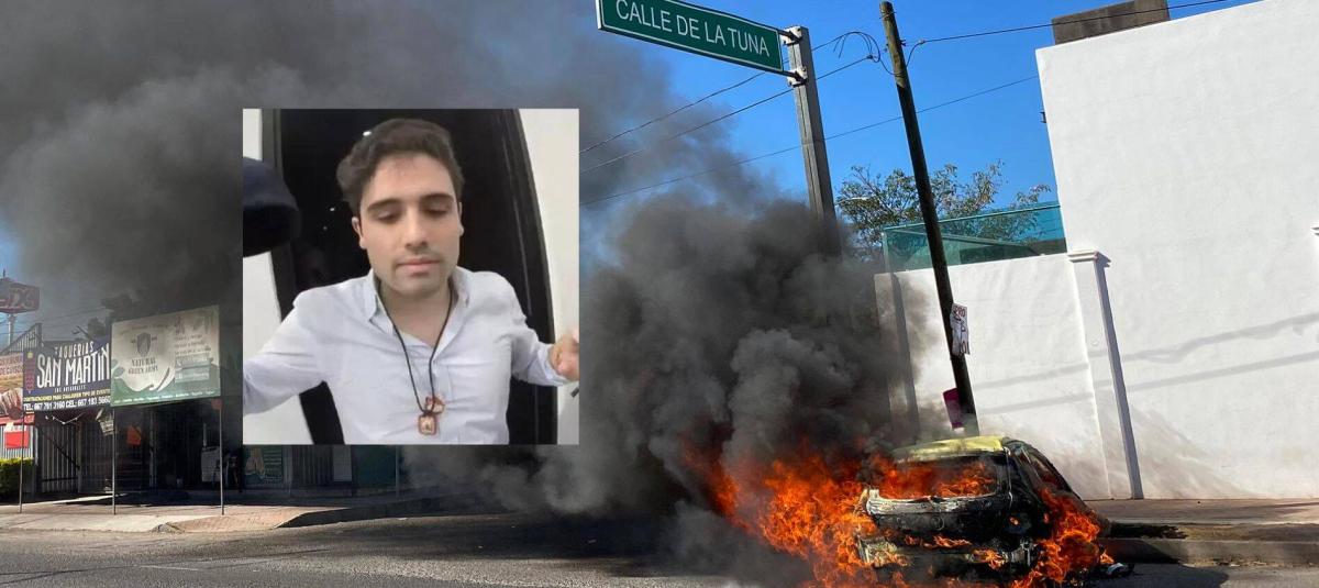 Vista de un vehículo calcinado tras los enfrentamientos de fuerzas federales con grupos armados, en la ciudad de Culiacán, estado de Sinaloa (México).