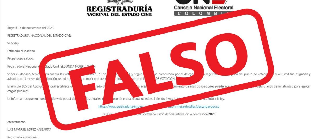 Alerta por falsos correos que suplantan a la Registraduría