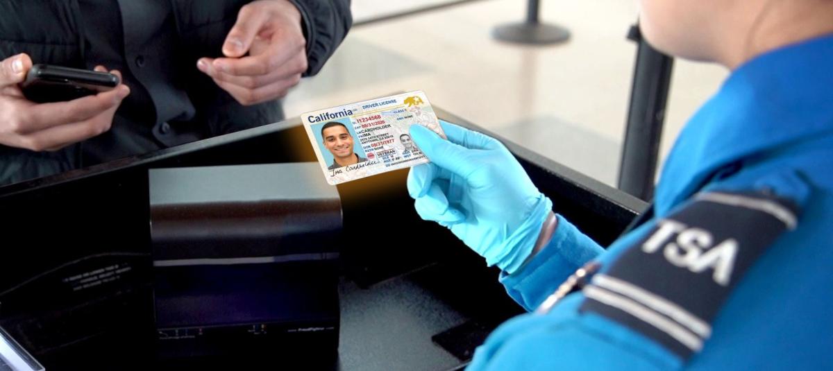 Un agente de seguridad revisa la licencia de conducir de una persona.