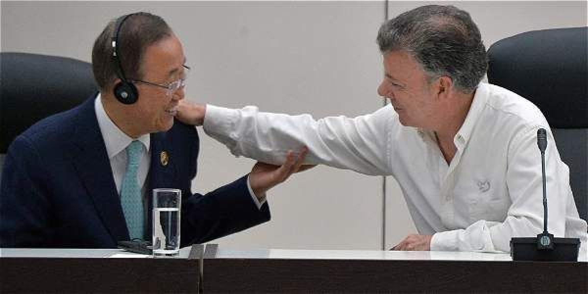 El Secretario General de Naciones Unidas, Ban Ki-moon y el presidente de Colombia, Juan Manuel Santos