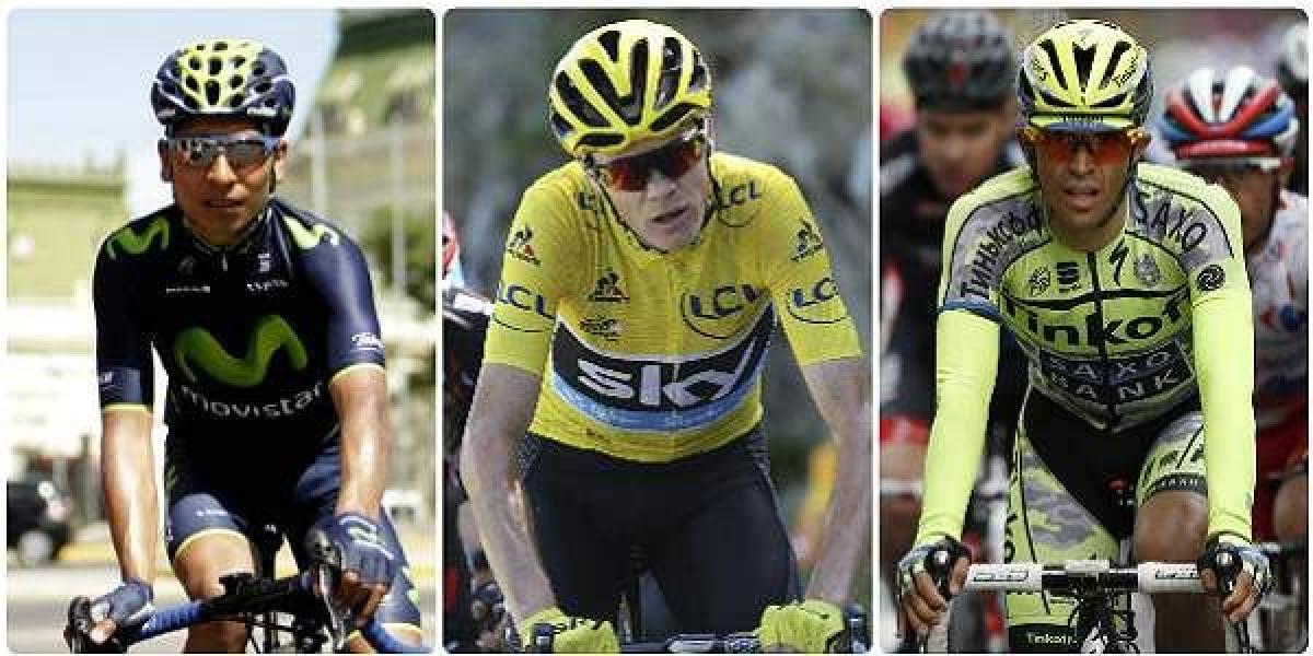 Nairo Quintana, Chris Froome y Alberto Contador (izq. a der.).