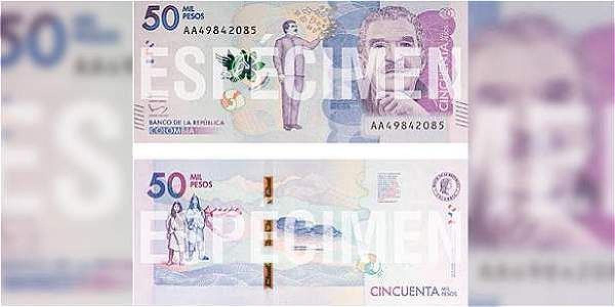 El billete de 50.000 pesos trae la imagen del fallecido nobel de literatura Gabriel García Márquez.