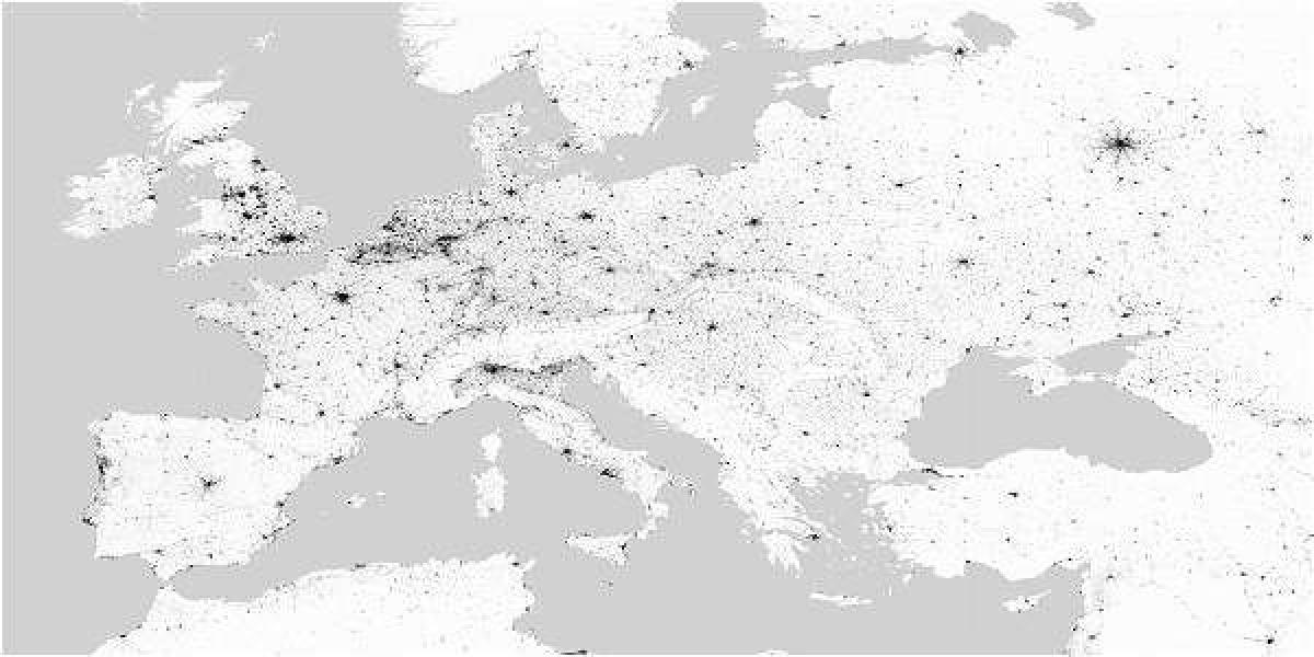 El mapa de la ESA se diferencia del resto porque no solo muestra los centros urbanos, sino también minúsculas aldeas rurales.