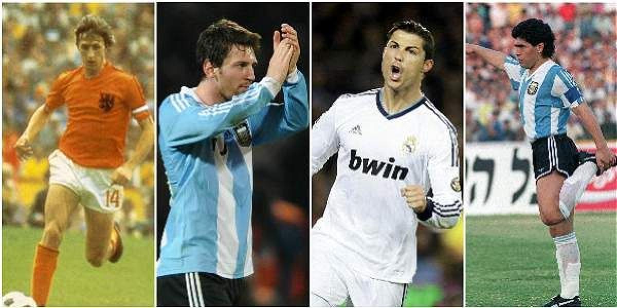 Johan Cruyff, Lionel Messi, Cristiano Ronaldo y Diego Maradona. (izq a der.)