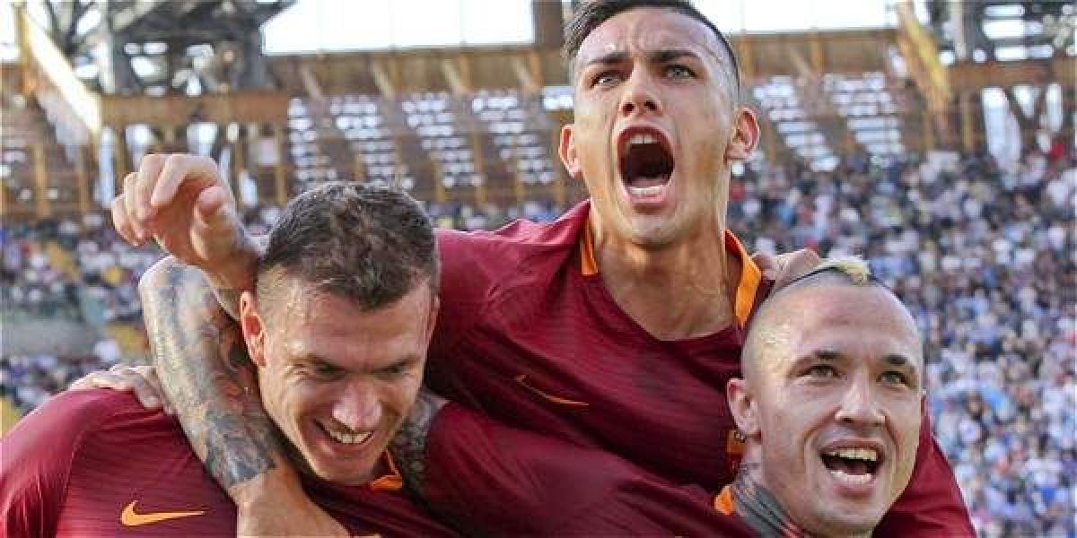 Celebración de los jugadores de la Roma.