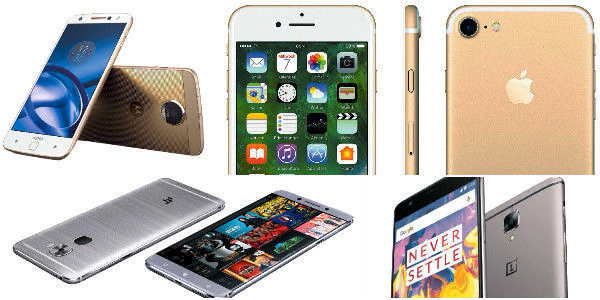 En la lista están el iPhone 7 Plus, el iPhone 7, el OnePlus 3T, el LeEco Le Pro3 y el Moto Z.