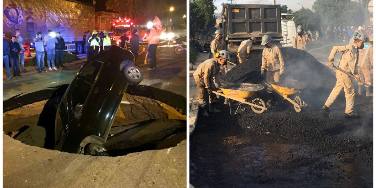 El hueco que se 'tragó' un carro en la avenida Boyacá fue reparado en 48 horas.