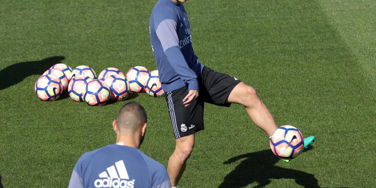 James Rodríguez, en el entrenamiento de Real Madrid.