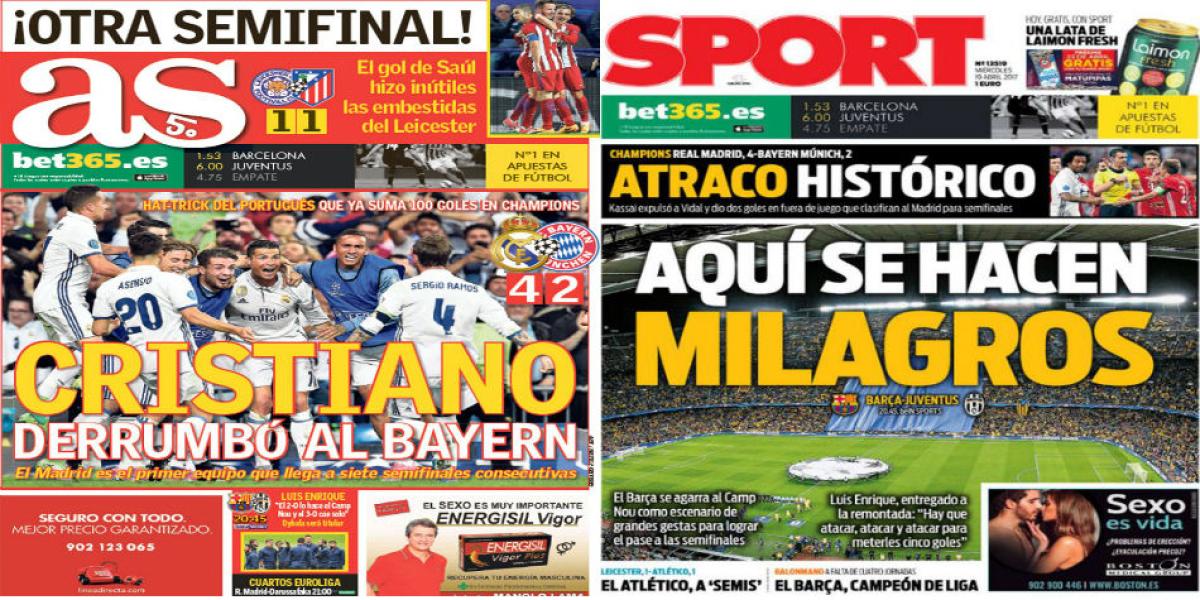 Los diarios Sport y AS, cada uno a su manera, abren su edición impresa con estas portadas.