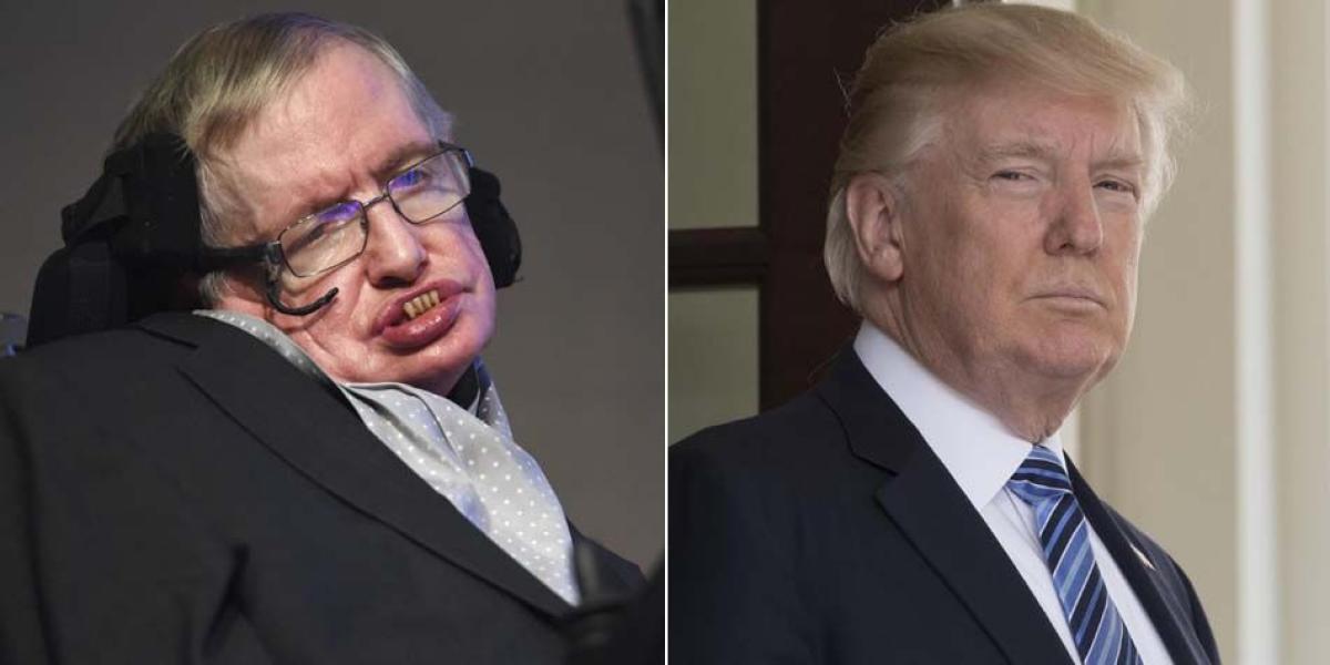 El astrofísico británico Stephen Hawking y el presidente de EE. UU., Donald Trump.