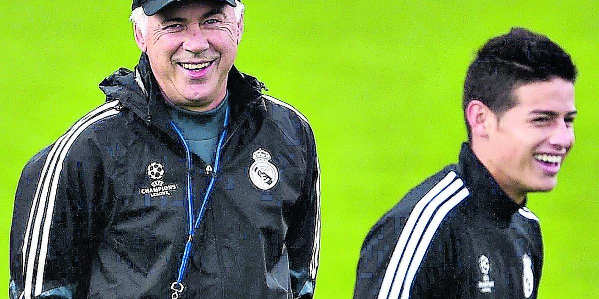 Carlo  Ancelotti y James Rodríguez en el Real Madrid.