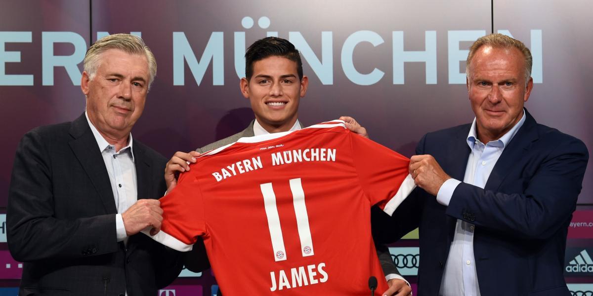 James Rodríguez en su presentación oficial con el Bayern Múnich.