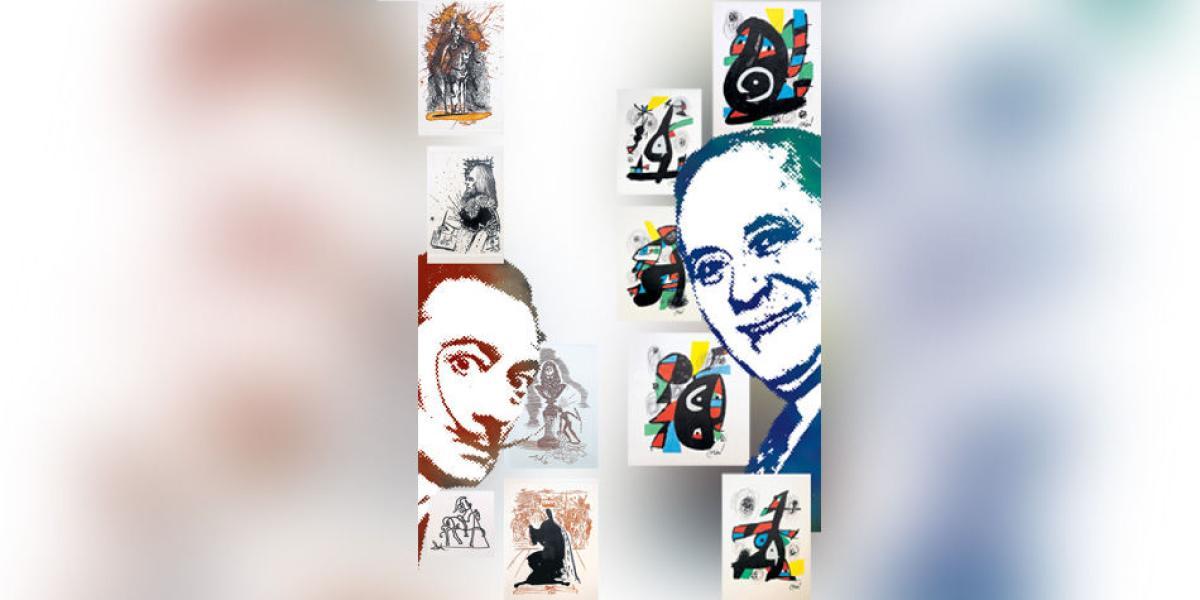 Detalles de algunos de los 27 grabados de Salvador Dalí (1904-1989), Para ilustrar el libro ‘La melodía ácida’, Miró (1893-1983) pintó 14 litografías.