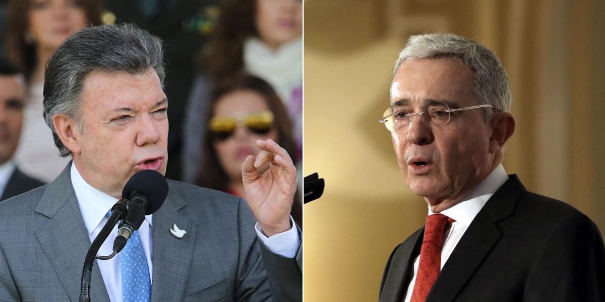 El presidente Juan Manuel Santos (izq.), jefe natural de ‘la U’ y su fundador. Álvaro Uribe (der.), expresidente y jefe máximo del Centro Democrático, avanza en su coalición.