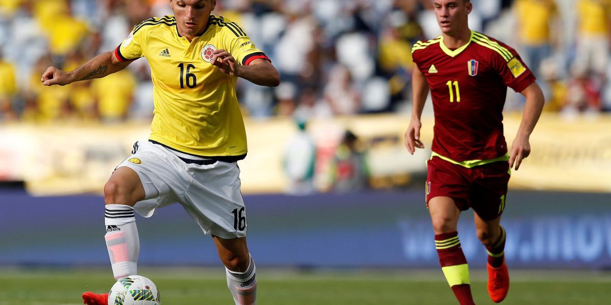 Acción de juego del partido entre Colombia y Venezuela de la primera parte de la eliminatoria.