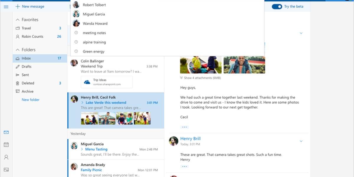 Así luce la nueva interfaz de Outlook.com.