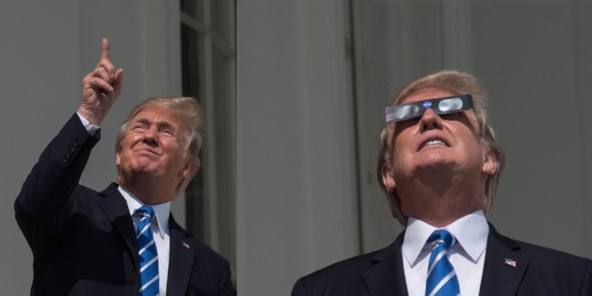 El presidente de EE. UU. observó el fenómeno sin gafas por unos instantes.