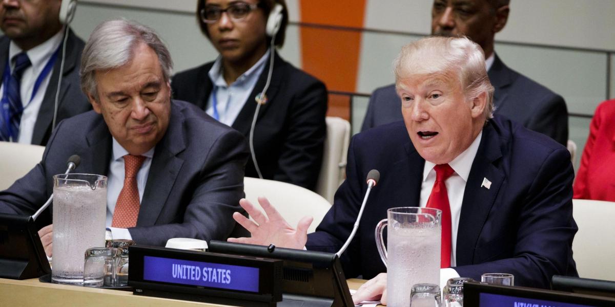 El presidente estadounidense, Donald J. Trump, y el secretario general de la ONU, António Guterres, asisten a una reunión sobre la necesidad de reformas en el funcionamiento de la ONU, en la víspera de la celebración de su Asamblea General, en la sede de la ONU de Nueva York.