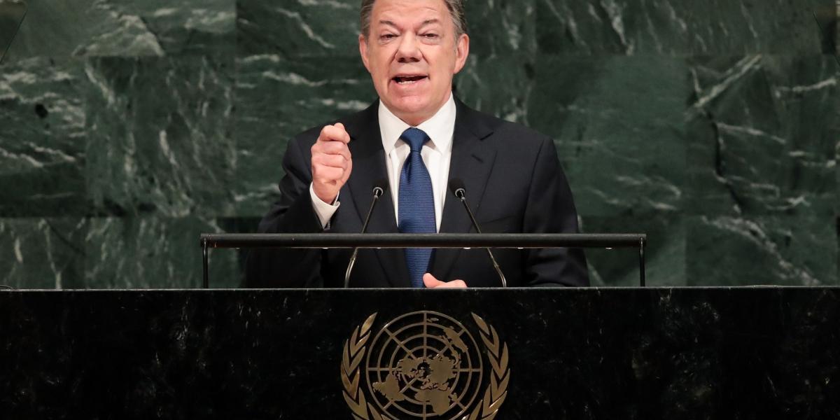 El presidente Juan Manuel Santos, ayer, durante su intervención ante la Asamblea de la ONU.
