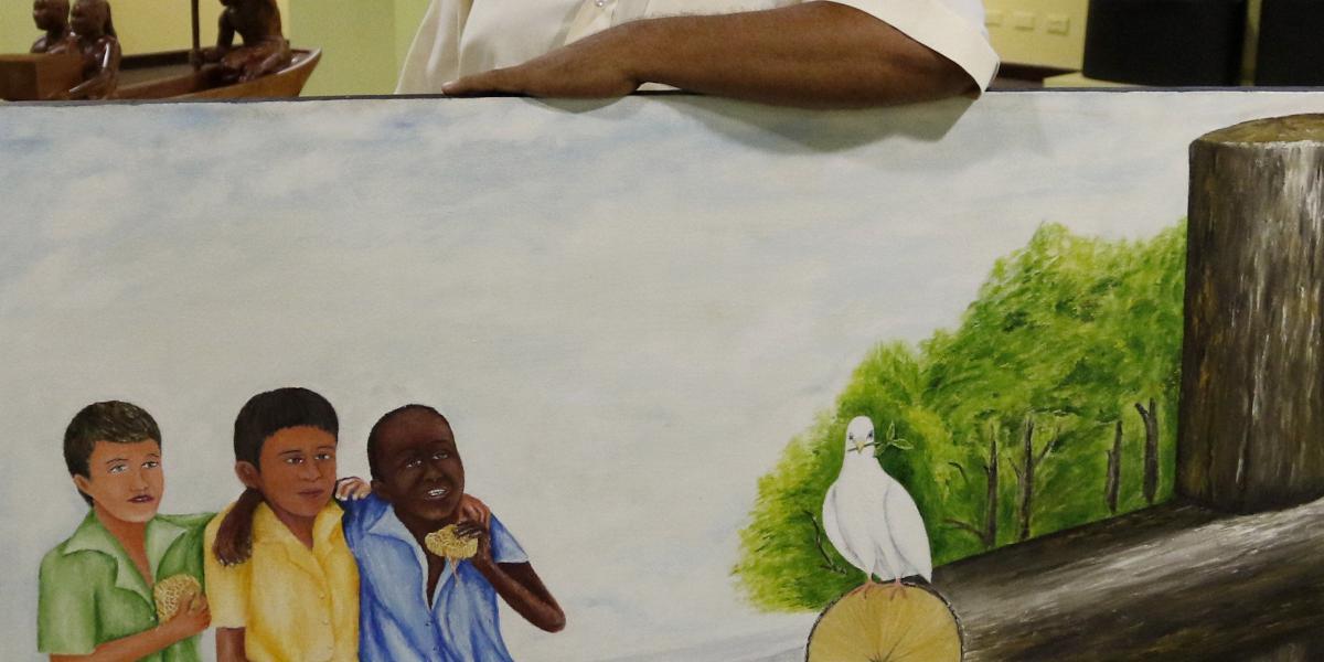 ‘Un mundo de paz y abundancia’ es el óleo sobre lienzo de Ómar de Jesús Loaiza que participa en el V Salón BAT de Arte Popular.