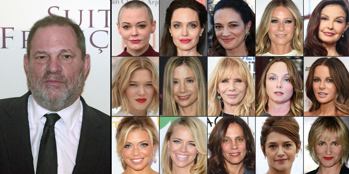 Algunas de las actrices que han señalado al productor Harvey Weinstein de haber sido manoseadas, de intentos y hasta abusos sexuales en distintos grados.