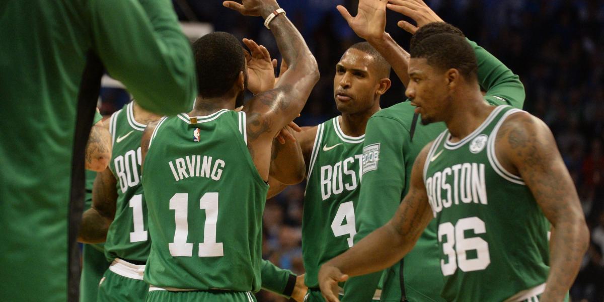 Boston Celtics celebrando un triunfo frente a Oklahoma Thunder.