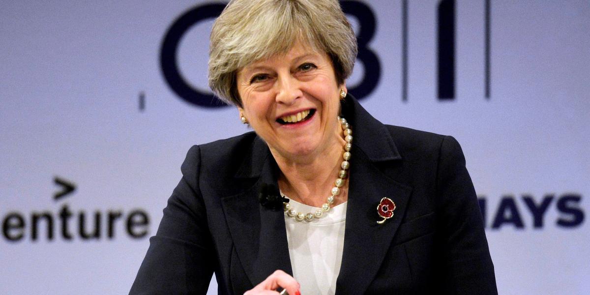 La primera ministra británica, Theresa May, durante la conferencia anual de la Confederación de Industria británica en Londres.