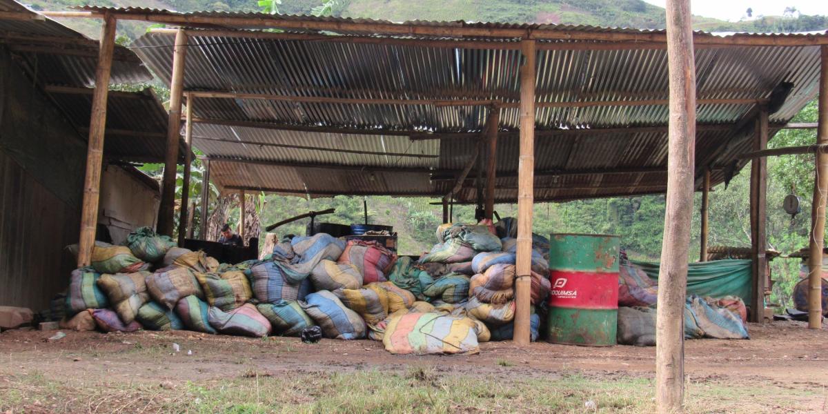 Un rústico laboratorio de base de coca en el sur del Cauca.