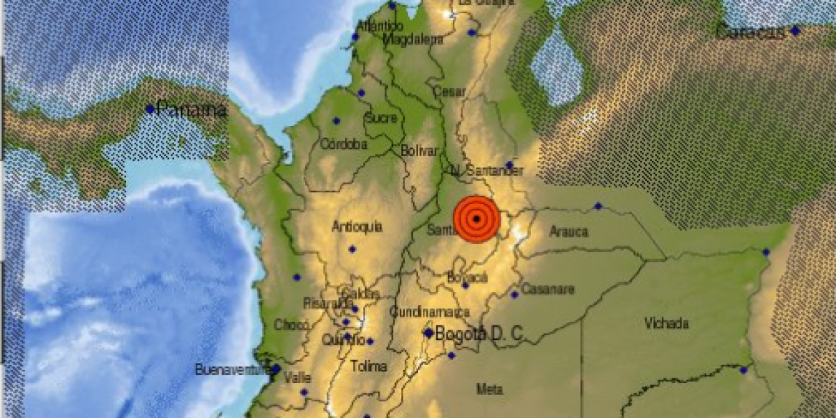 Detalle del epicentro del sismo, según el Servicio Geológico Colombiano en se segundo reporte preliminar.