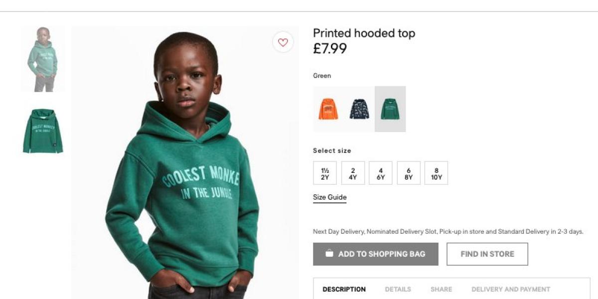 La marca de ropa H&M promocionaba esta chaqueta que decía 'El mono más chévere de la jungla' con un niño negro como modelo.