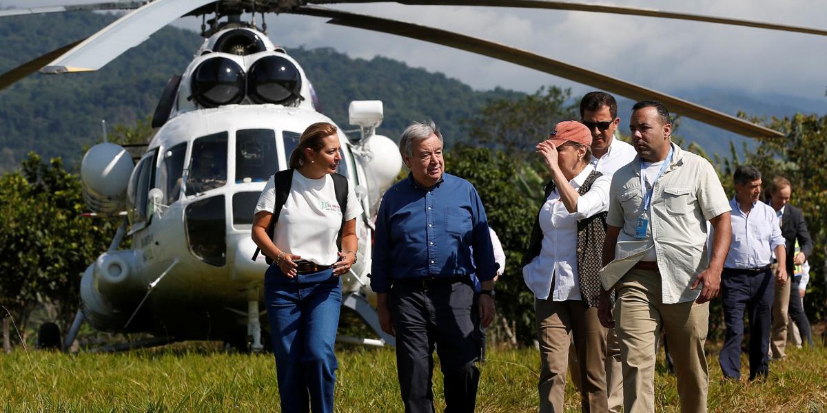 En la mañana del domingo, el secretario general de la ONU, António Guterres visitó Mesetas, Meta.