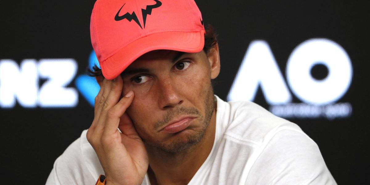 El español Rafael Nadal, en rueda sde prensa, en el momento que explicaba la lesión que sufrió en pleno partido contra Marin Cilic.