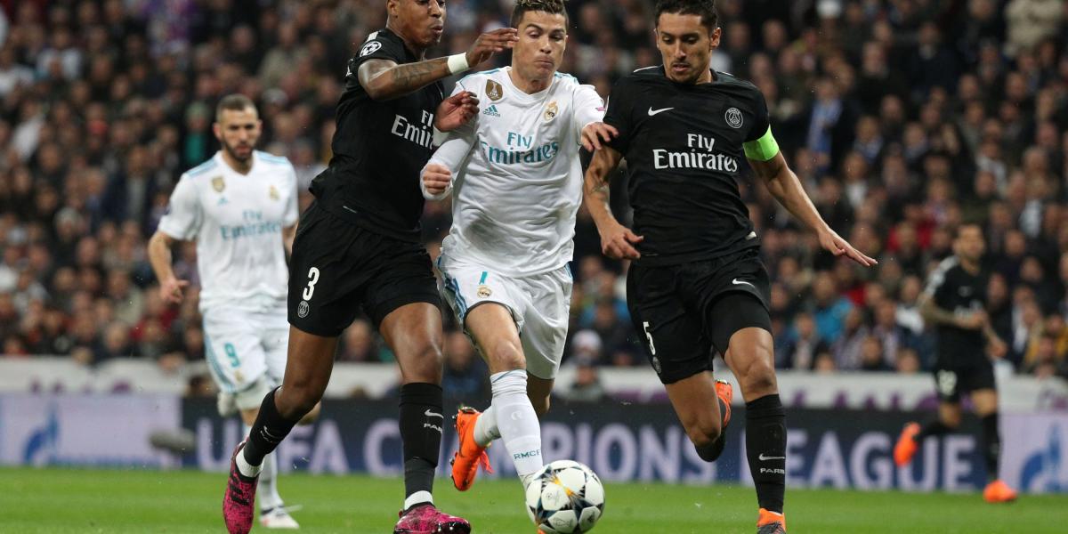 Acción de juego del partido entre Real Madrid y PSG.