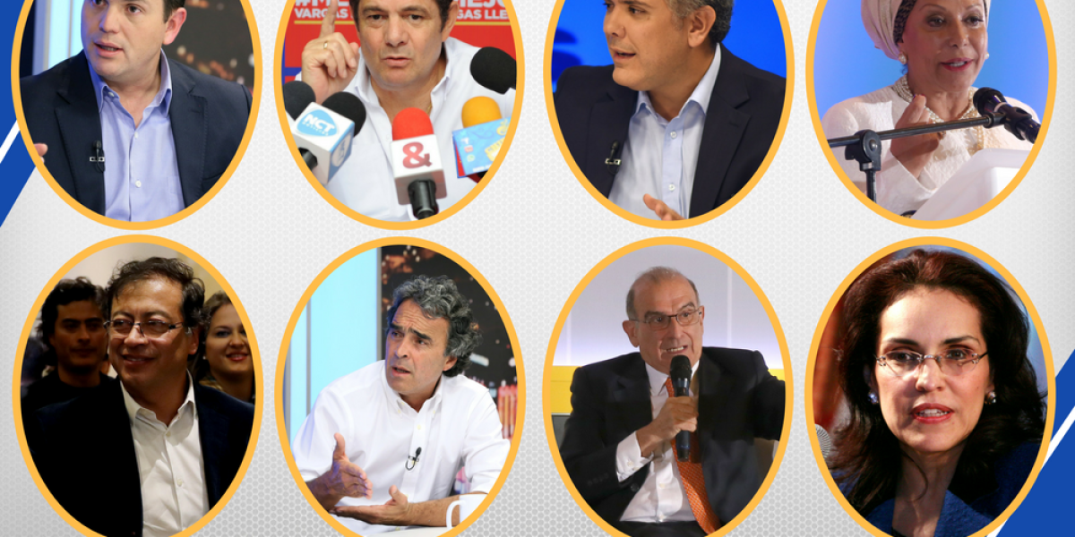 Juan Carlos Pinzón, Germán Vargas Lleras, Iván Duque, Piedad Córdoba, Gustavo Petro (58), Sergio Fajardo, Humberto de la Calle y Viviane Morales (56).