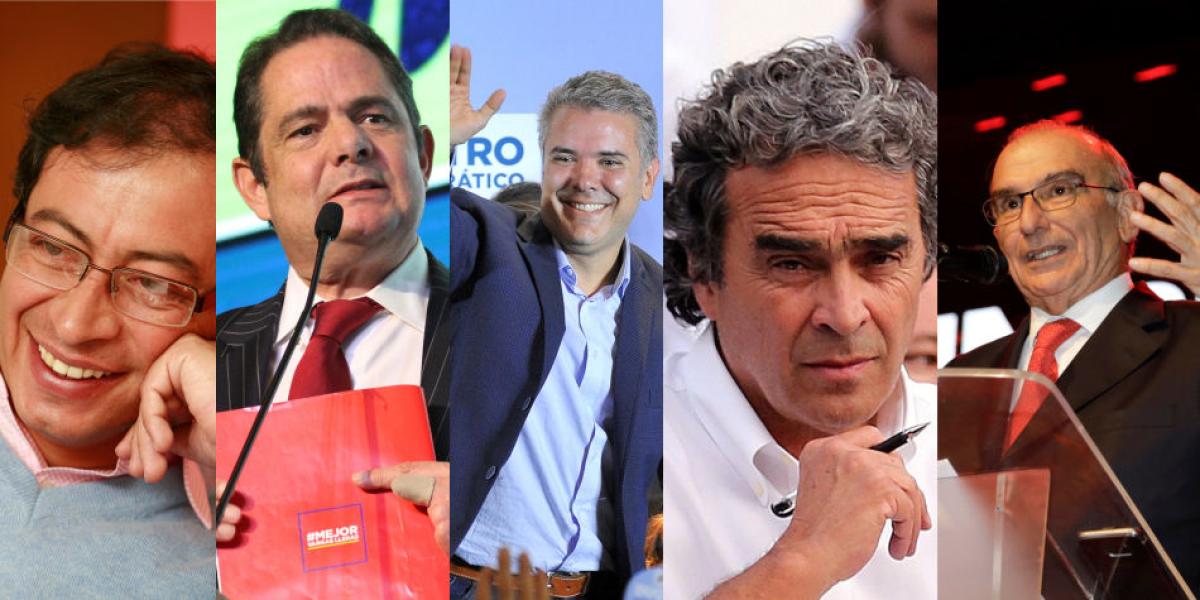 Gustavo Petro, Germán Vargas, Iván Duque, Sergio Fajardo y Humberto de la Calle, candidatos presidenciales.