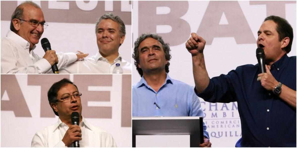 A la izquierda, Humberto de la Calle e Iván Duque. Abajo, Gustavo Petro. A la de la derecha, Sergio Fajardo y Germán Vargas.