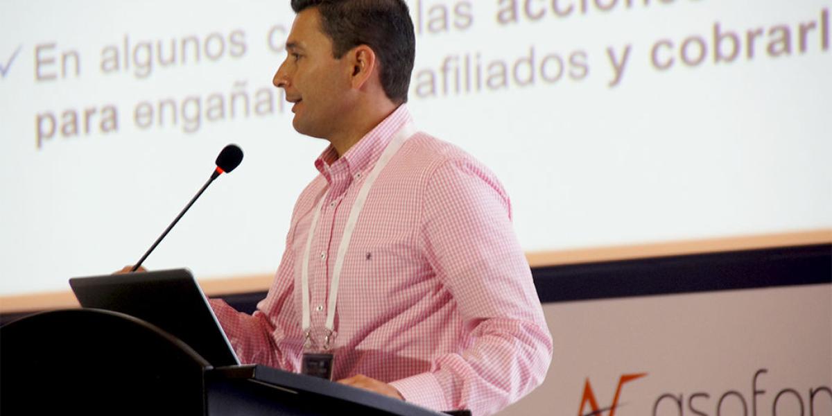 Jorge Castaño Gutiérrez, superintendente Financiero, durante su intervención en el XI Congreso FIAP y Asofondos que se lleva a cabo en Cartagena.