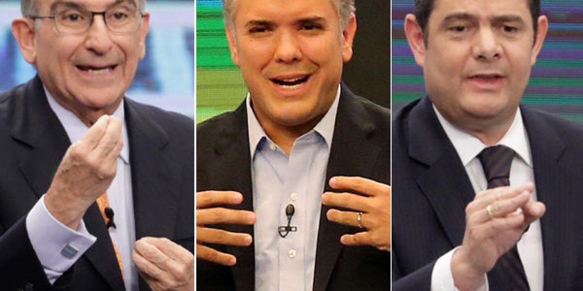 Los candidatos a la Presidencia Humberto de la Calle, Iván Duque y Germán Vargas Lleras.