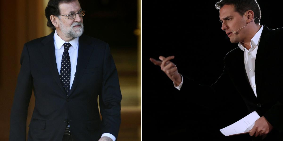 Mariano Rajoy (i.) presidente de Gobierno español y Albert Rivera, del partido Ciudadanos, promotor de la moción de censura.