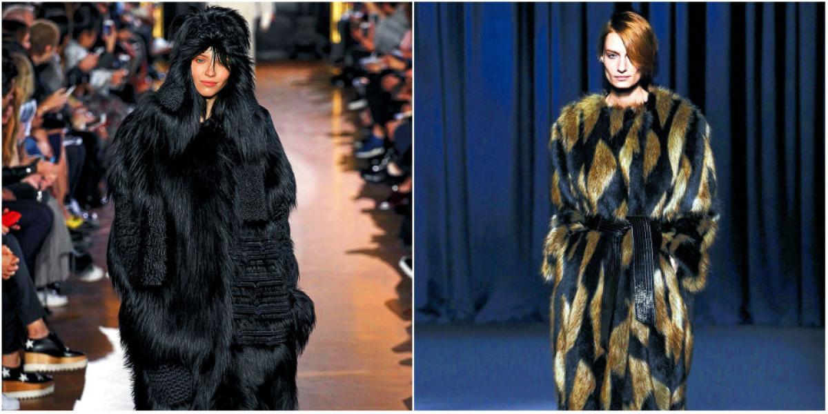 A la izquierda, abrigo de piel artificial creado por Stella McCartney. A la derecha, diseño de Clare Waight Keller para Givenchy, con el mismo material.