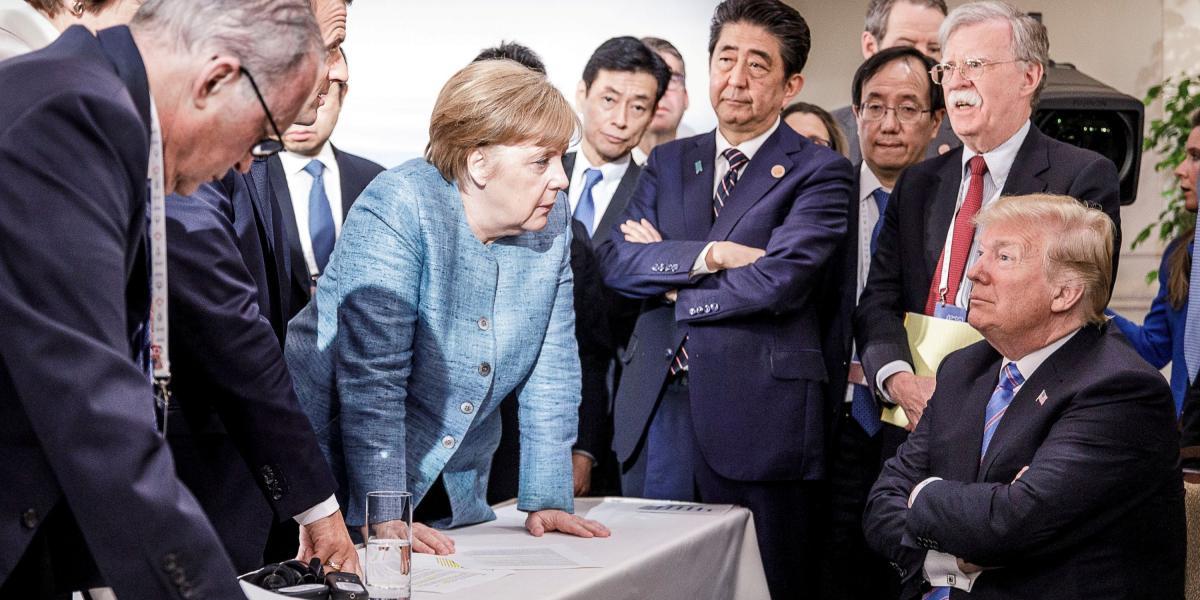 La canciller de Alemania, Angela Merkel, y otros líderes del G7 como el presidente de Francia, Emmanuel Macron, y el primer ministro de Japón, Shinzo Abe, dialogaron con Trump durante la cumbre.