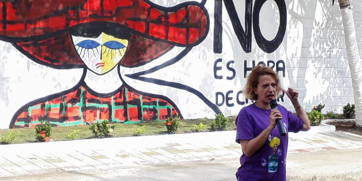 La periodista y activista Jineth Bedoya durante la Conmemoración del Día Nacional por la Dignidad de Mujeres Víctimas de Violencia Sexual, en Barranquilla en 2018.