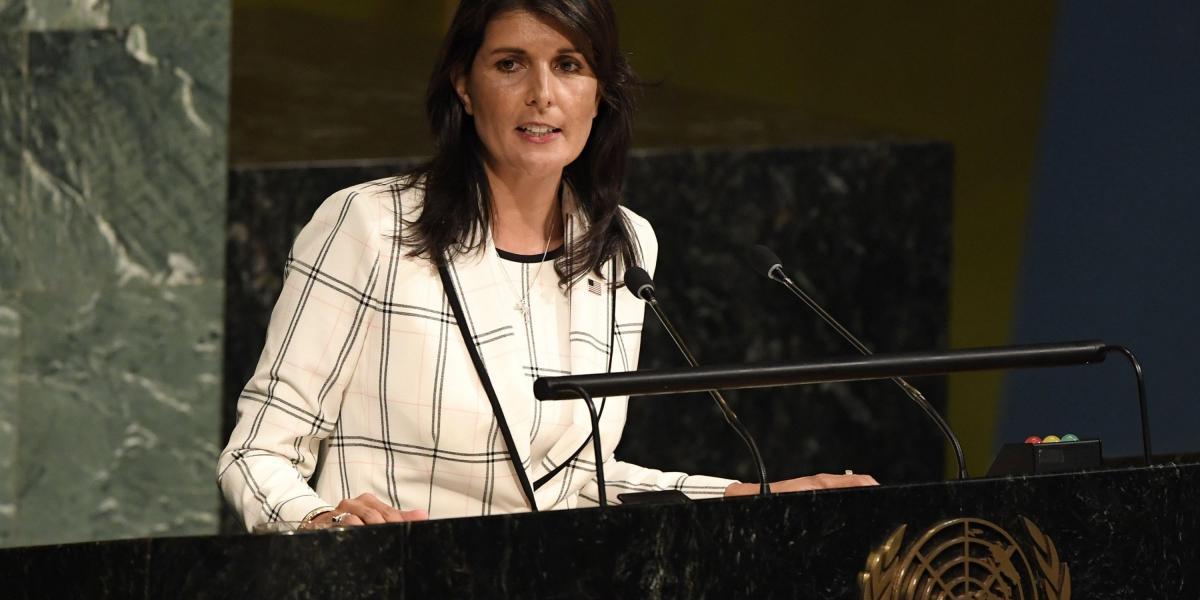 La embajadora estadounidense ante las Naciones Unidas, Nikki Haley, quien anunció que su país se retira del Consejo de Derechos Humanos de la ONU.