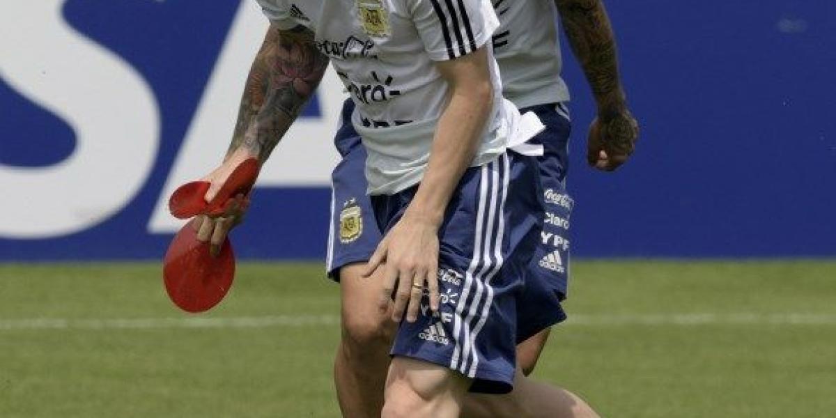 Banega y Messi en entrenamiento de la Selección Argentina.