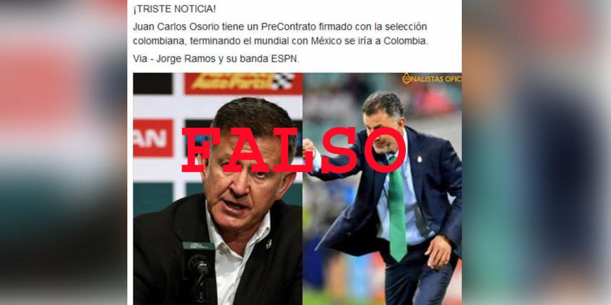 La información del precontato de Juan Carlos Osorio con la selección Colombia es falso.